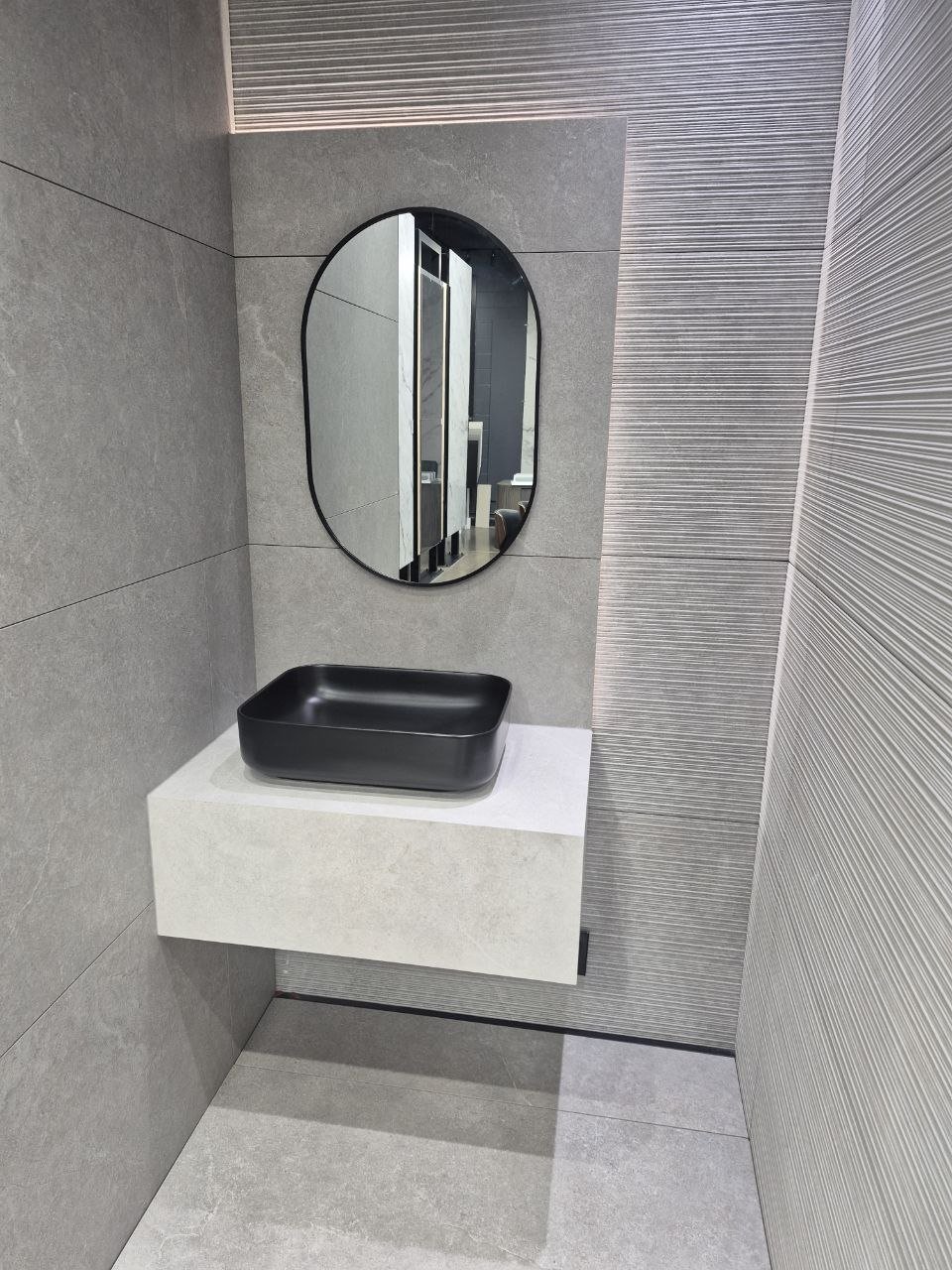 Modern bathroom vanity and tile work
