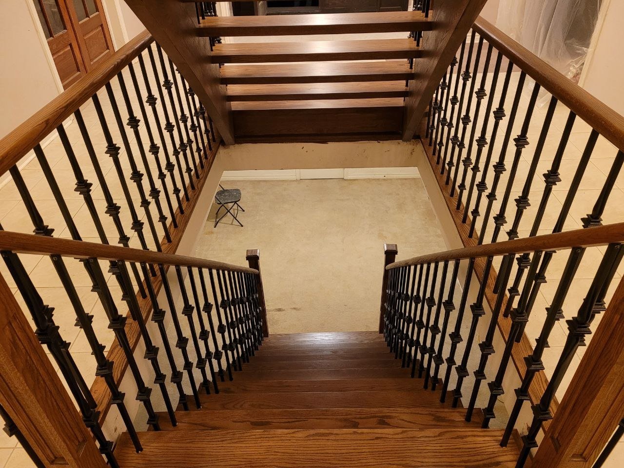Custom oak railings and balusters, second floor landing